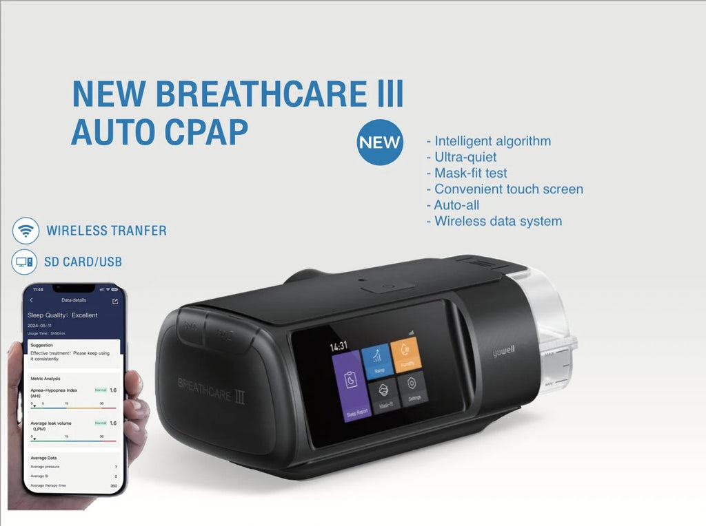 Yuwell BreathCare 3 APAP Bundle (F&P EVORA Full Face Mask | Unscented Mask Wipes | Heated Tubing | 6 Filters)