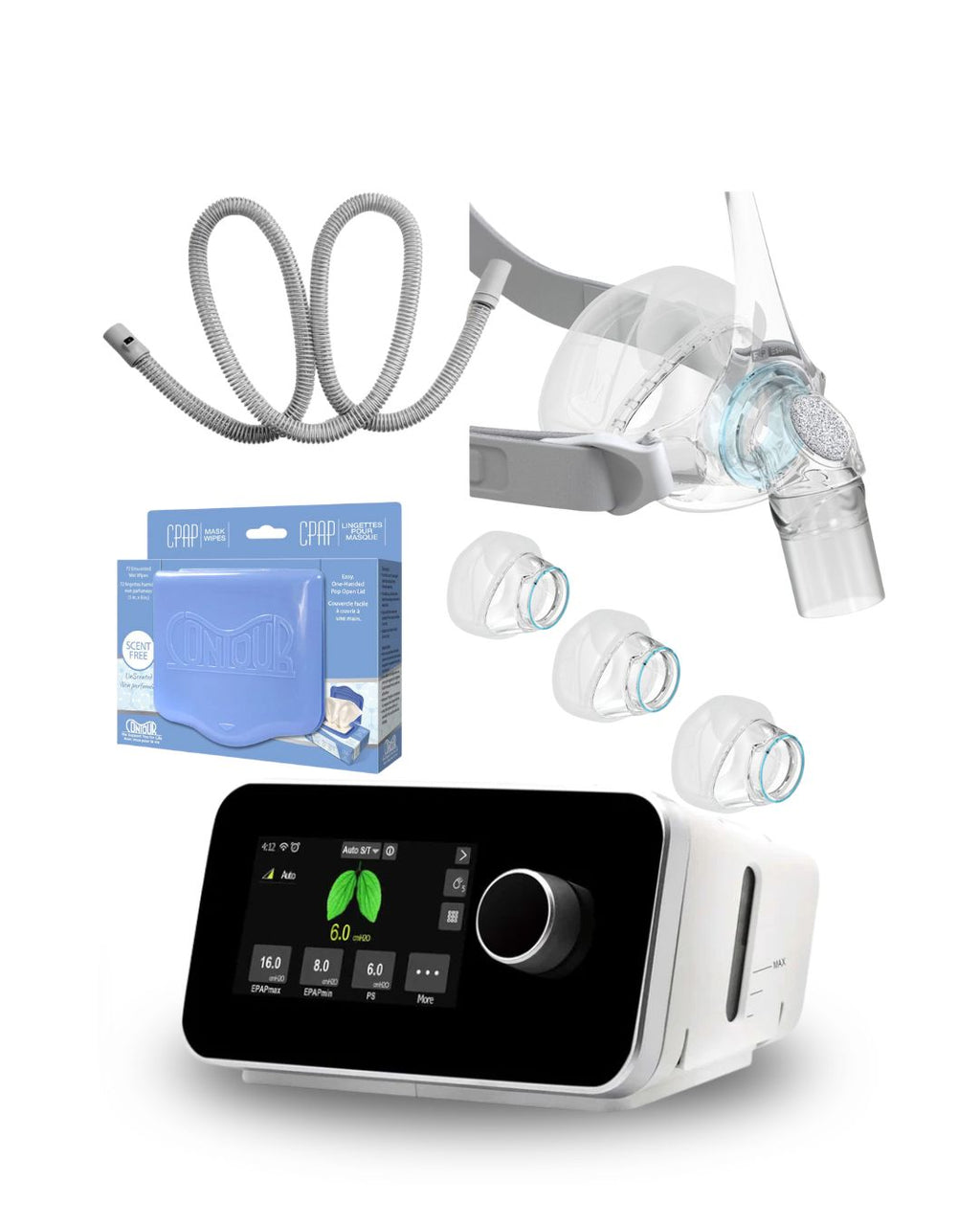 ResVent IBreeze APAP Bundle (F&P ESON 2 Nasal Fit pack Mask | Unscented Mask Wipes | Heated Tubing | 6 Filters)