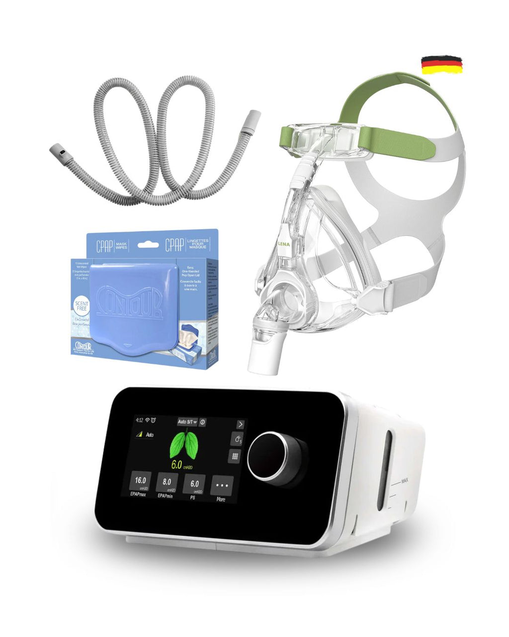 ResVent IBreeze APAP Bundle (LENA Full Face Mask | Unscented Mask Wipes | Heated Tubing | 6 Filters)