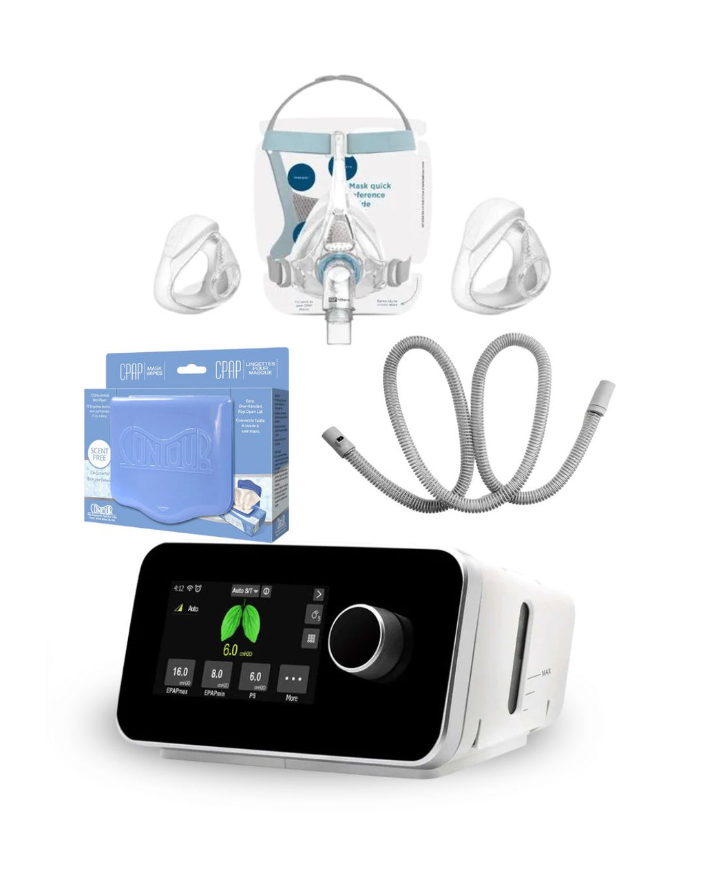 ResVent IBreeze APAP Bundle (F&P Vitera Full Face Fit pack | Unscented Mask Wipes | Heated Tubing | 6 Filters)