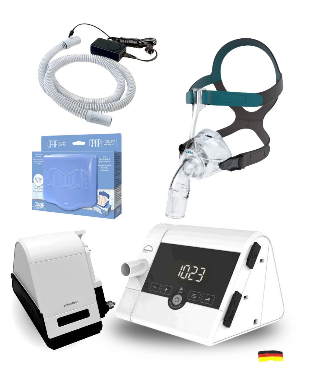 Lowenstein Prisma CPAP Bundle (Cara Nasal Mask | Unscented Mask Wipes | Heated Tubing | 12 Pollen Filters)