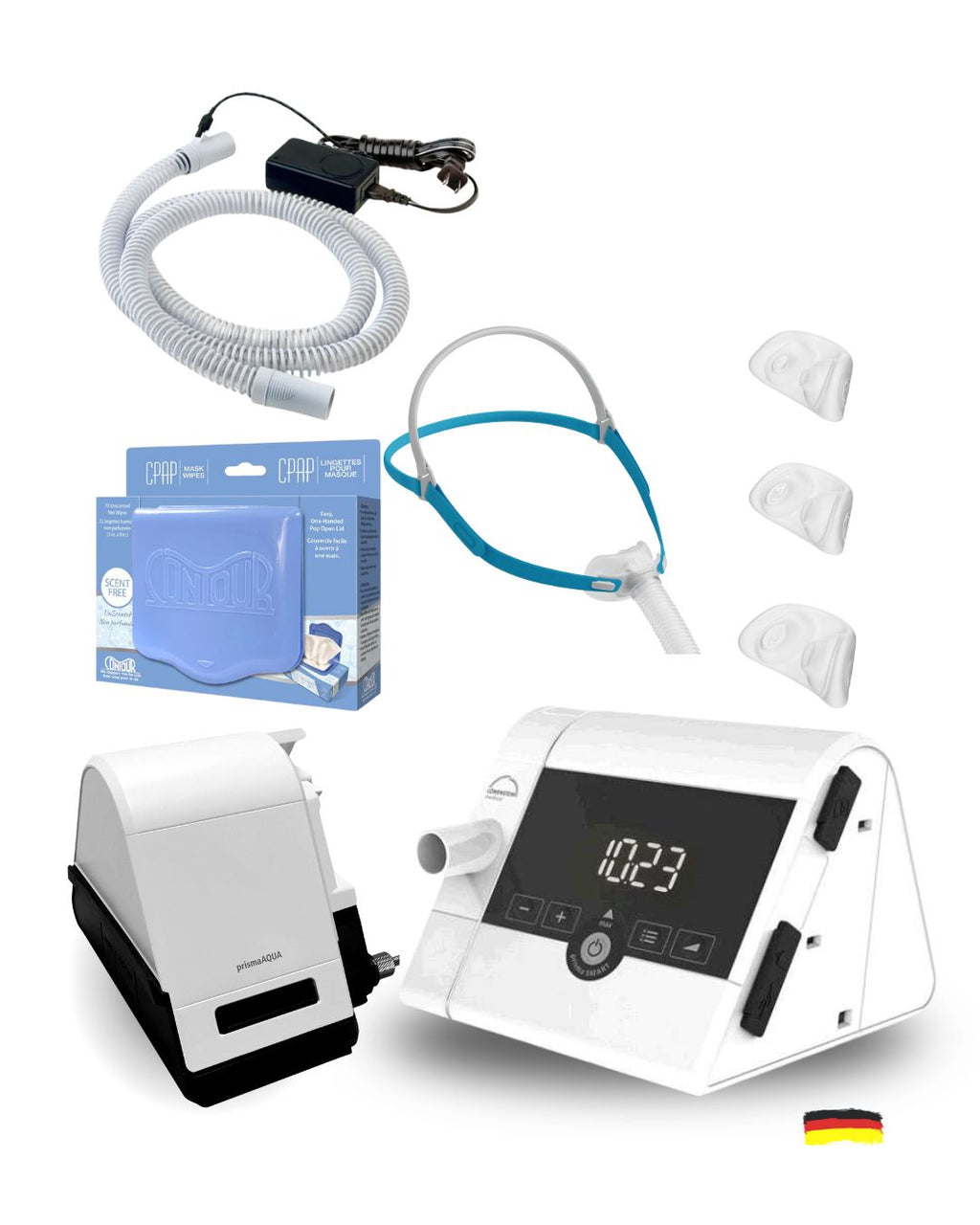 Lowenstein Prisma CPAP Bundle (F&P NOVA Nasal Pillows Fit Pack | Unscented Mask Wipes | Heated Tubing | 12 Pollen Filters)