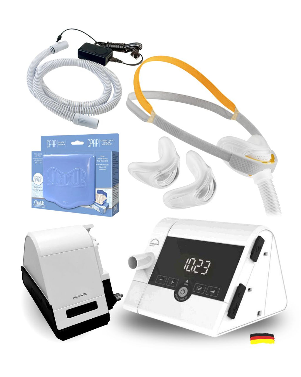 Lowenstein Prisma CPAP Bundle (F&P SOLO Nasal Fit Pack | Unscented Mask Wipes | Heated Tubing | 12 Pollen Filters)