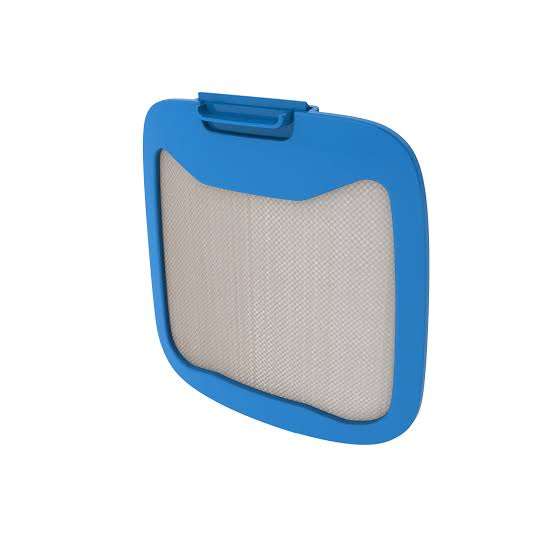 Rove 6 A blue and white mesh replacement filter screen with a clip on a solid white background.