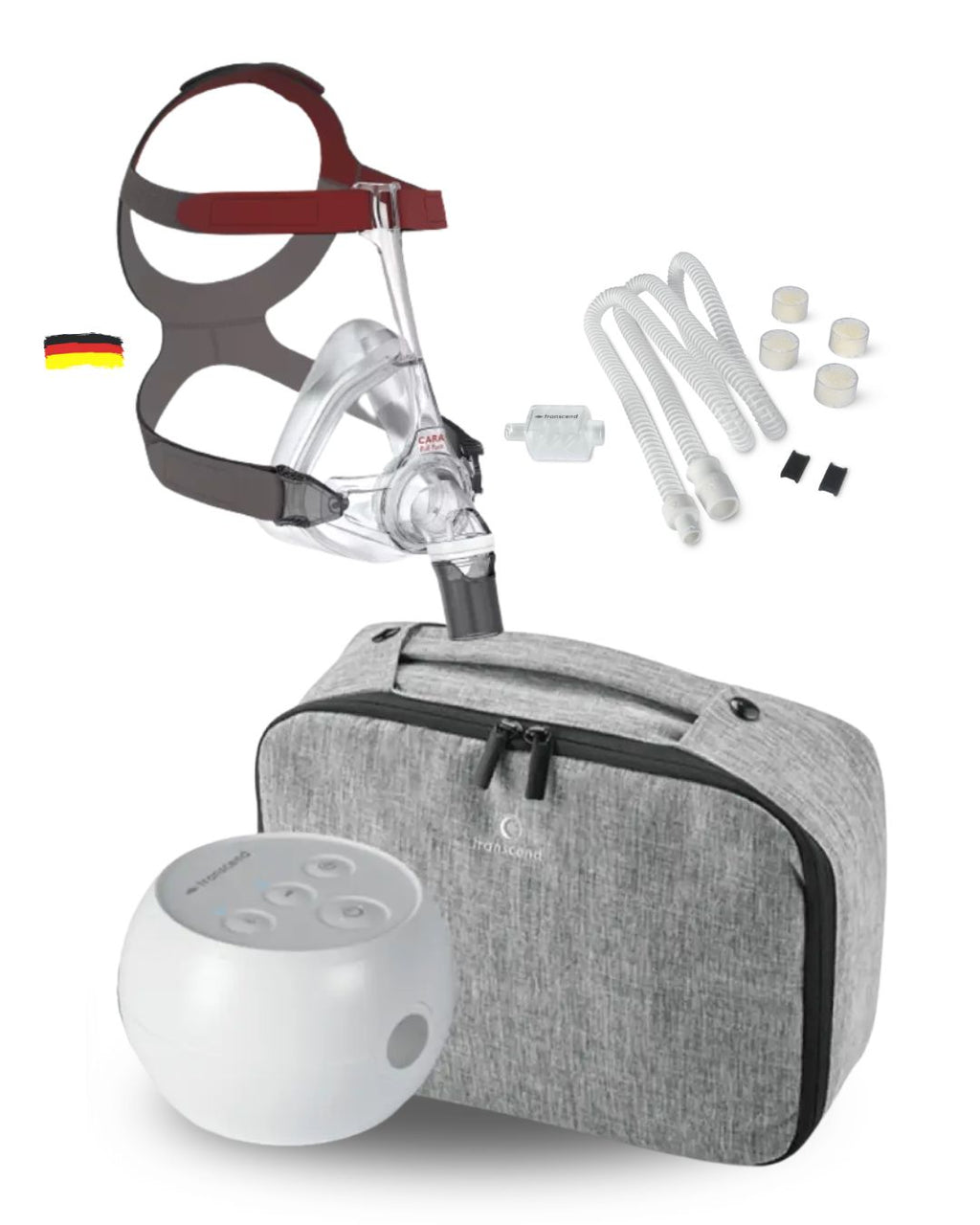 Transcend Micro Travel CPAP Bundle (Lowenstein CARA Full Face Mask | Resupply Kit | Carry Case)