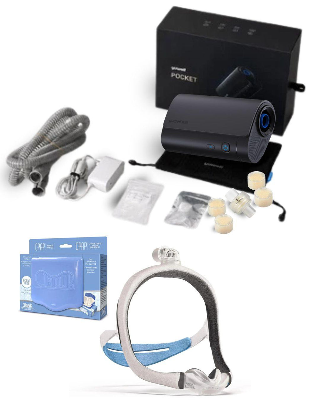 Yuwell Pocket-X Travel CPAP Bundle + ResMed AirTouch N30i Fit Pack