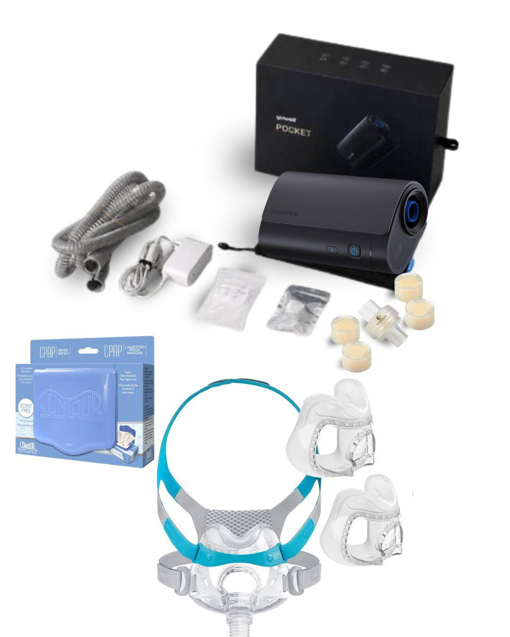 Yuwell Pocket-X Travel CPAP Bundle + F&P Evora Full Face Fit Pack