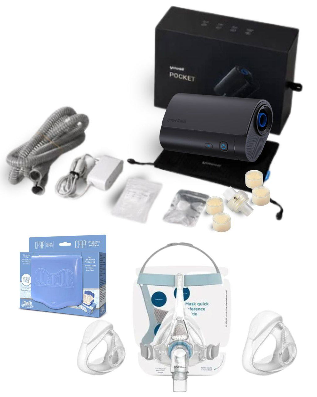 Yuwell Pocket-X Travel CPAP Bundle + F&P Vitera Full Face Mask Fit Pack