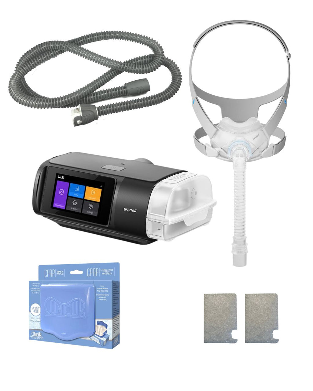 Yuwell BreathCare 3 APAP Bundle (NEW Yuwell YF-06 Full Face Mask | Unscented Mask Wipes | Heated Tubing | 6 Filters)