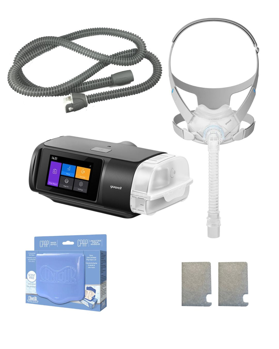 Yuwell BreathCare 3 APAP Bundle (NEW Yuwell YF-06 Full Face Mask | Unscented Mask Wipes | Heated Tubing | 6 Filters)