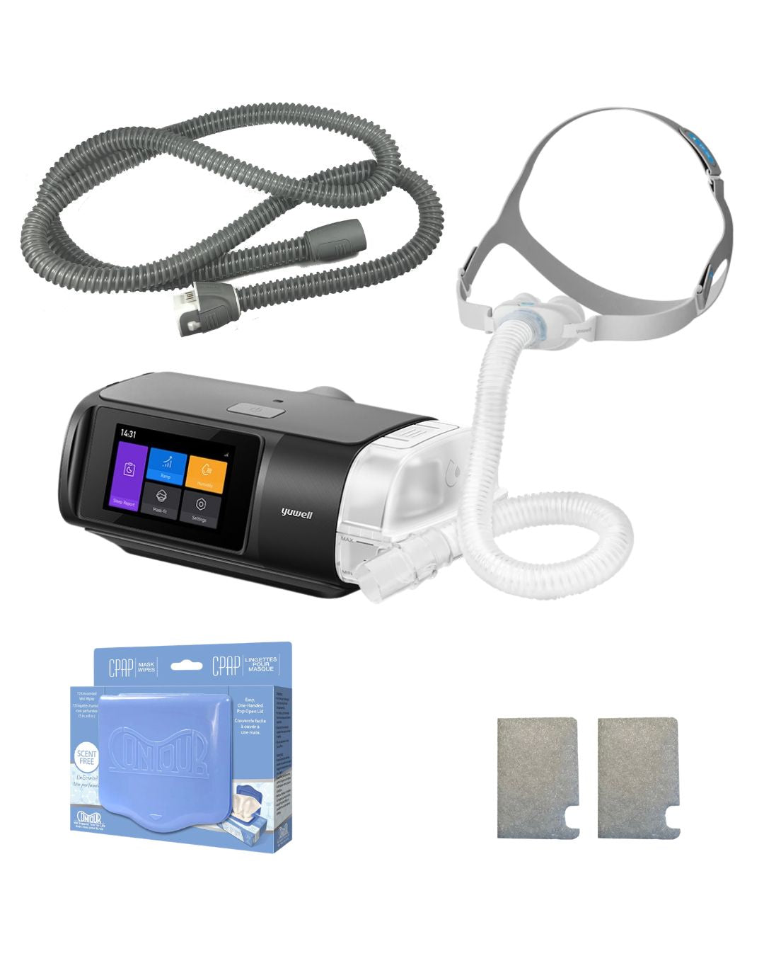 Yuwell BreathCare 3 APAP Bundle (NEW Yuwell YP-06 Nasal Pillows | Unscented Mask Wipes | Heated Tubing | 6 Filters)