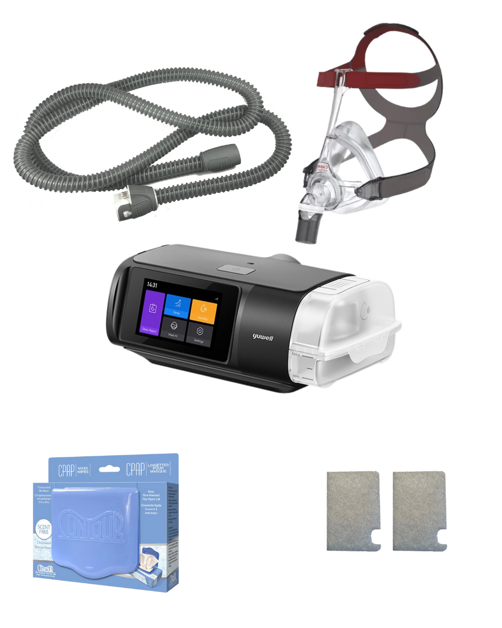 Yuwell BreathCare 3 APAP Bundle (Lowenstein CARA Full Face mask | Unscented Mask Wipes | Heated Tubing | 6 Filters)