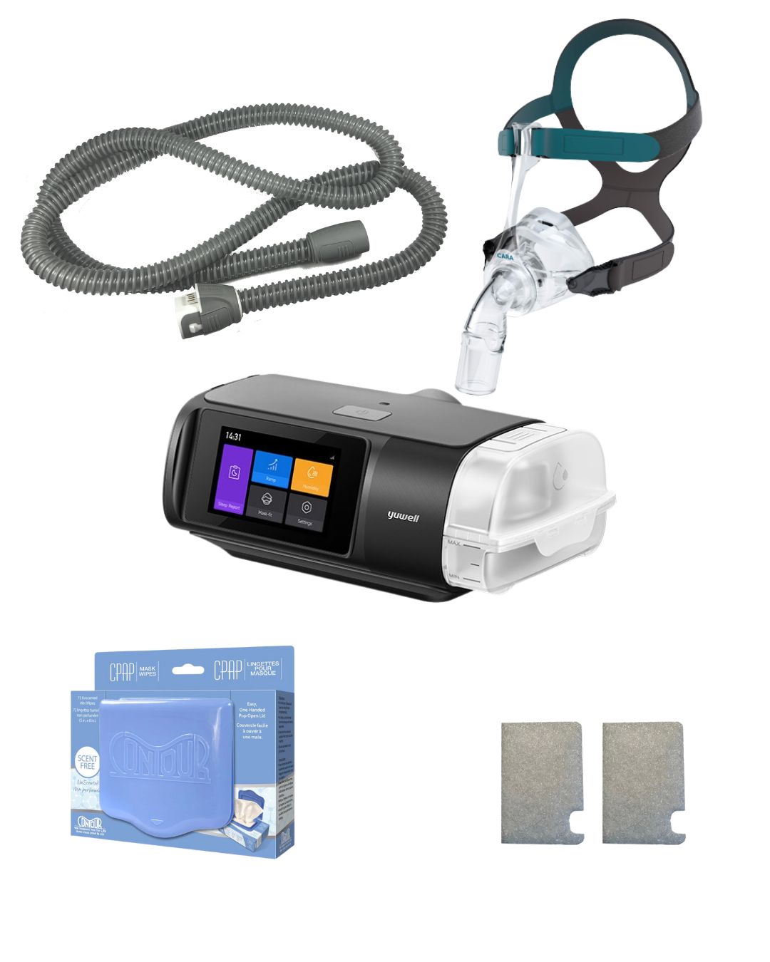 Yuwell BreathCare 3 APAP Bundle (Lowenstein CARA Nasal Mask | Unscented Mask Wipes | Heated Tubing | 6 Filters)