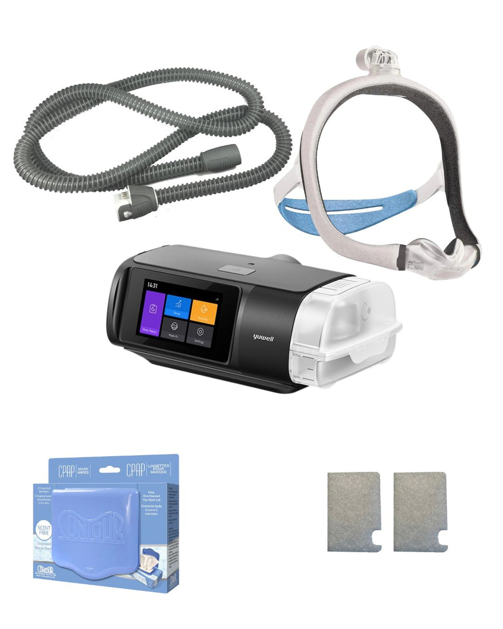 Yuwell BreathCare 3 APAP Bundle (ResMed AirTouch N30i Nasal mask | Unscented Mask Wipes | Heated Tubing | 6 Filters)