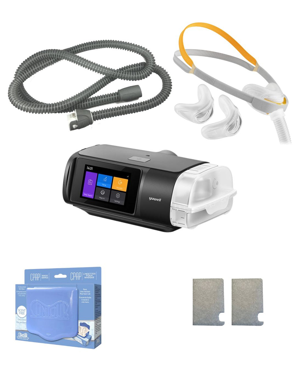 Yuwell BreathCare 3 APAP Bundle (F&P SOLO Nasal Mask | Unscented Mask Wipes | Heated Tubing | 6 Filters)
