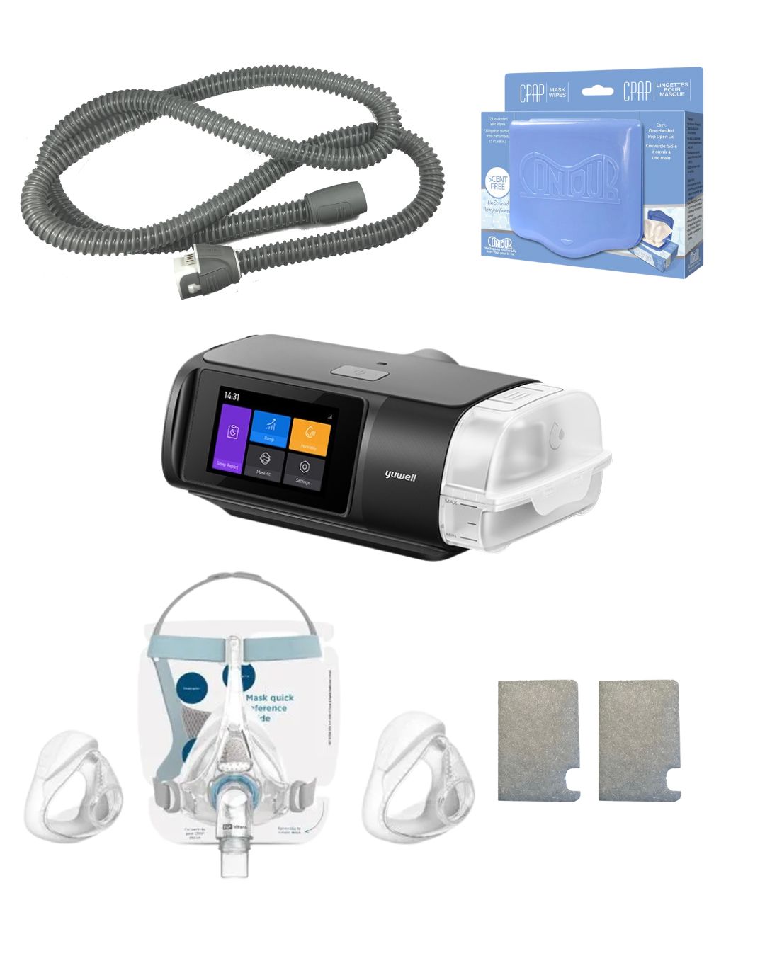 Yuwell BreathCare 3 APAP Bundle (F&P Vitera Full Face Fit pack | Unscented Mask Wipes | Heated Tubing | 6 Filters)